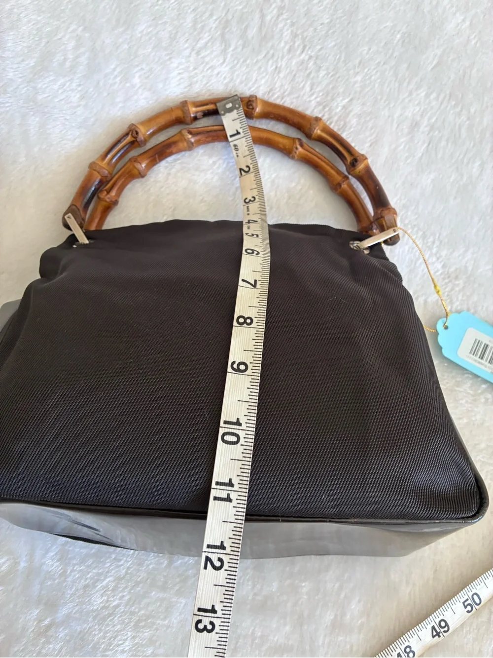 Authentic Gucci bamboo handle handbag (brown nylon)